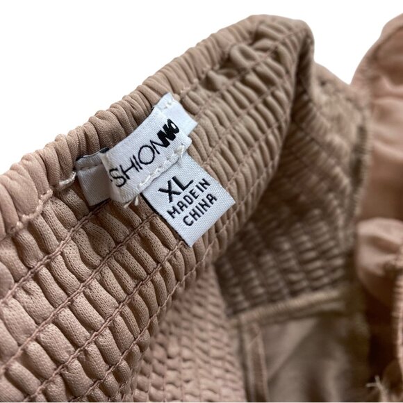 Sexy Ruched Two-Piece Beige Set Crop Top & High-Waisted‎ Skirt Fashion Nova XL - Picture 5 of 9